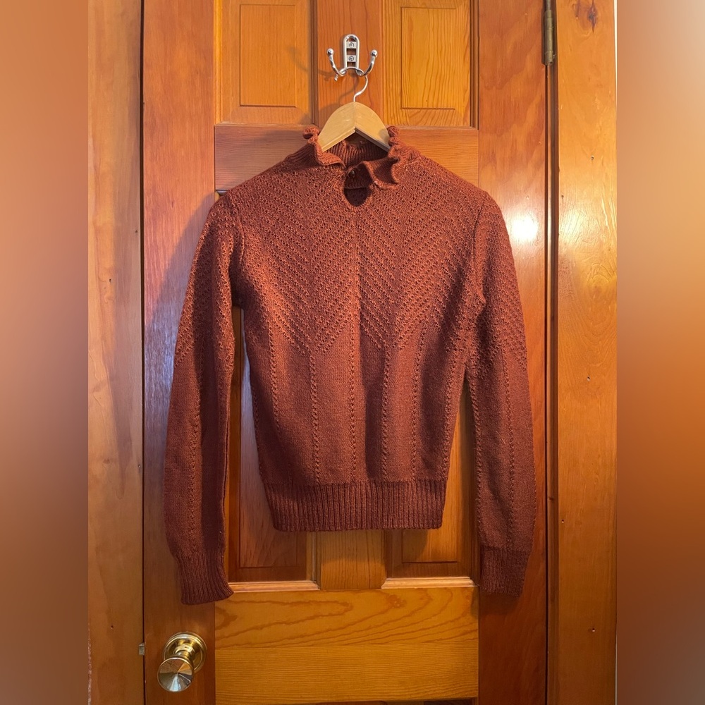 Burgundy Ruffle Neck Sweater - Picture 3 of 7
